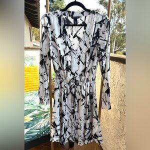 White House Black Market Black and White Long Sleeve Dress